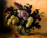 Still Life of Lilacs in a Glass Bowl by Possibly Ottesi, oil on canvas board, offered Feb 2021