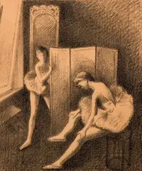 Moses Soyer, Back Stage, lithograph