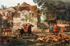 Carle Vernet, LE DEPART POUR LA CHASSE, hand colored, engraving