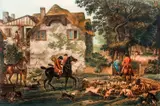 Carle Vernet, LE DEPART POUR LA CHASSE, hand colored, engraving