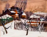Winter (Shadyside) by Margaret Edmonds Jensen, circa 1947, watercolor and gouache, offered Feb 2021