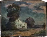 Nocturnal House by Christian J. Walter, watercolor and color pencils on laid paper, offered Feb 2021