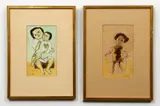 Pair of works: Child Playing and Mother with Child, both signed by Mhire Barrientos, ink drawings with brushed paint, each one, offered Feb 2021