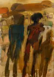 Familia del Barrio [Neighborhood Family] by Ernesto Berra, 1981, gouache and mixed media on paper, offered Feb 2021