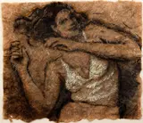 Dancing Woman, hand made paper and by Donna Hollen Bolmgren, pastel, offered Feb 2021