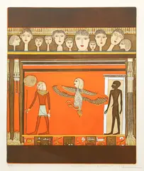 Egyptian Faces, color by Mireille Kramer, lithograph, offered Feb 2021