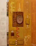L'education d'une fille (mousso mani ka kalan) by T. Malik, 2008, oil on mudcloth with elements of metal, wood, and cloth collage, offered Feb 2021