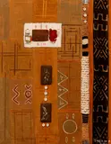 Wooden Spoon by T. Malik, 2008, oil on mudcloth with elements of metal, wood, and cloth collage, offered Feb 2021