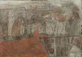 Processie (Boot van Amon) [Procession (Boat from Amon)] by Gerard Menken, 1989, oil on artist's board, offered Feb 2021