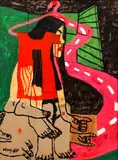 Woman with Red Dress by Ngol, 2005, acrylic on canvas, offered Feb 2021