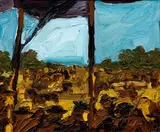 Mercado de Caballos , (Horse Market) by Joyce Rezendes, 1964, oil on canvas, offered Feb 2021