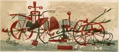 Farm Machinery, 1951, collagraph on paper, signed, dated, titled and inscribed 'To Ray and Ann Ophelia' in by John Ross, pencil at bottom, offered Feb 2021