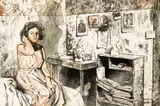 Ruth Weisberg, Giacometti's Room, 1989, etching and aquatint printed in colors, pencil