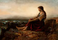 Charles Bullet, Alone by the Sea, oil on board, 14 by 20.5 inches, in a period Victorian gold