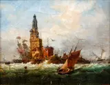 Coastal Lighthouse in a Storm by Ambroise Louis Garneray, oil on canvas, offered Dec 2020