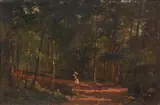 Regis Francois Gignoux, a pair of paintings showing paths in the woods of Bedford, New York, one
