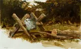 Rustic Sawhorse and Bucket by Franklin Reed Jones, watercolor and gouache, offered Dec 2020