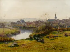 Jan Monchablon, A Summer Day, (View of The Village of Chatillon-sur-Saone, France), oil on canvas
