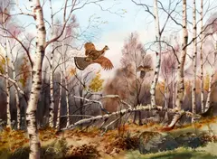 Robert W. Milliken, Grouse Flying Through a Woodlands, watercolor