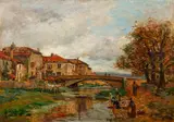Wash Day at The Edge of a French Town by Edmond Marie Petitjean, oil on canvas, relined, offered Dec 2020