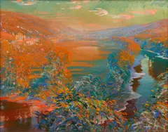 Andrey Avinoff, Glowing River Valley, pastel on tinted paper