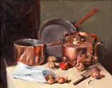 Kitchen Still Life by Judy Banks, oil on board, offered Dec 2020