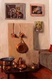 Artist's Studio Still Life by Judy Banks, oil on board, offered Dec 2020