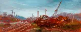 Industrial Train Track Pittsburgh (possibly Carnegie) by Phillip Salvato, oil on board, offered Dec 2020