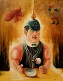 William K. C. Truschel, Fireman Fireman Save my ID and "Don't Put It Out Til I get There", 1960's, oil on masonite panel