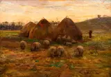 Alfred Bryan Wall, Sheep Grazing among The Haystacks