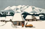 Snowscape with Figure, 1951, color woodblock, 10.25 x 16 inches by Umetarō Azechi, pencil, offered Dec 2020