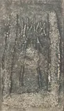 Harp, 1964, woodblock and chine colle, 14 1/4 x 7 3/4 inches by Hideo Hagiwara, pencil, offered Dec 2020