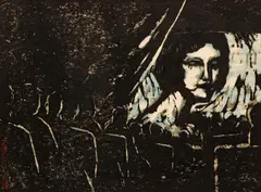 Kōshirō Onchi, Inside the Hoga Kuza Theatre, 1929, color, woodcut