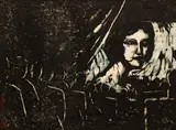 Kōshirō Onchi, Inside the Hoga Kuza Theatre, 1929, color, woodcut