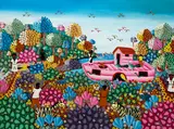 Tropical Noah's Ark by M. Bazile, acrylic on canvas, offered Dec 2020
