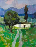 Paisaje I [Landscape I] by Miguel Angel Budini, 1952, oil on artist's board, offered Dec 2020