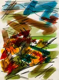 Untitled Landscape, 1947 and 1958 (likely, the landscape was painted in 1947 and the color added in 1958) by James Edward Davis, watercolor on paper, offered Dec 2020