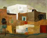 Susana Etcheverry, Village Scene (likely in Cordoba, Argentina), c.1985, oil on artist's board