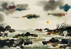 Jake Lee, Coastal California Landscape, (probably Monterrey area), watercolor