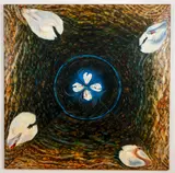 Lilli June Nieland, Swans in Water, 1996, oil on canvas in four triangular sections