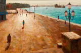 Riva dei Sette Martiri (Venetian Promenade) by Richard Sawicki, 1989, oil on canvas, monogrammed and, offered Dec 2020
