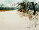 Winter Landscape by Tom Ruddy, watercolor, offered Dec 2020