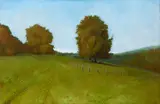 Landscape with Cows Lounging under a Tree by Robert Zeller, oil on canvas, offered Dec 2020