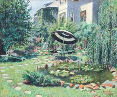 Alexander Benjamin Clayton, A Lady in Her Garden, oil on canvas