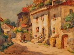 Emma Lampert Cooper, Sun dappled Italian Village, watercolor