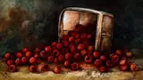 Still Life of Strawberries by M. J. Fleming, 1914, watercolor, offered Oct 2020