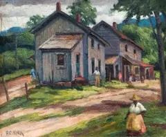 Frank C. Kirk, Title: Rural Sharecroppers Cabins, Medium:, oil on artist's board, Dimensions: