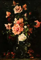 George Cochran Lambdin, Still Life of Roses in a Glass Vase, oil on canvas