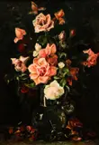 George Cochran Lambdin, Still Life of Roses in a Glass Vase, oil on canvas