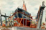 Boat Yard, Medium: by Frida A. Lewis Lundell, Watercolor on paper, Dimensions:, offered Oct 2020